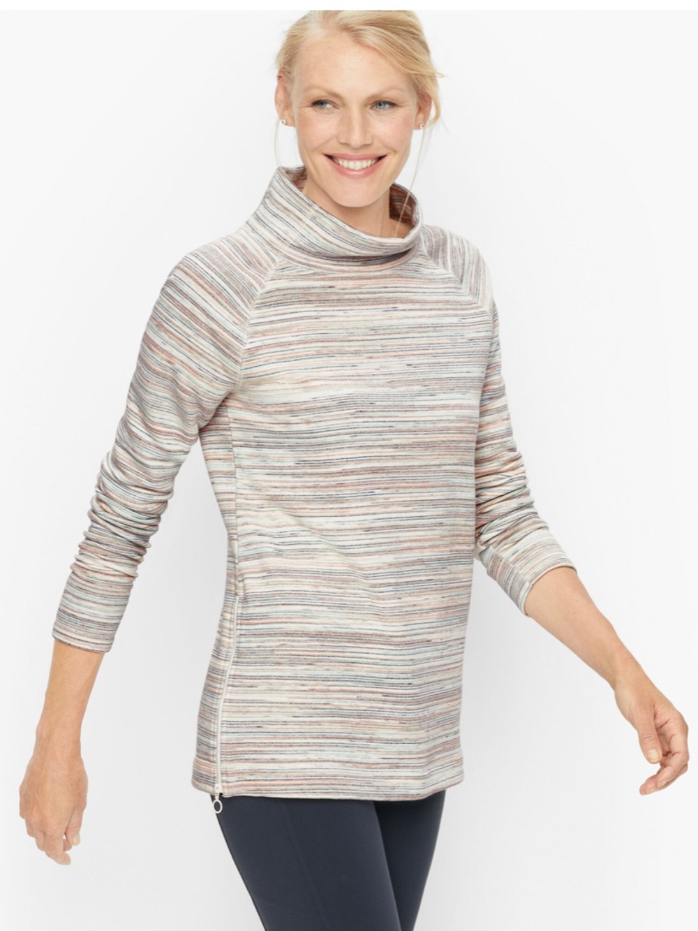 T by Talbots Space Dye Cowl Neck Side Zip Fleece Pullover XS